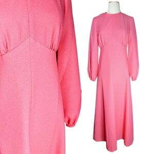 Vintage 60s 70s Pink Metallic Long Sleeve Maxi Dress Sz Small Hippie Disco Boho